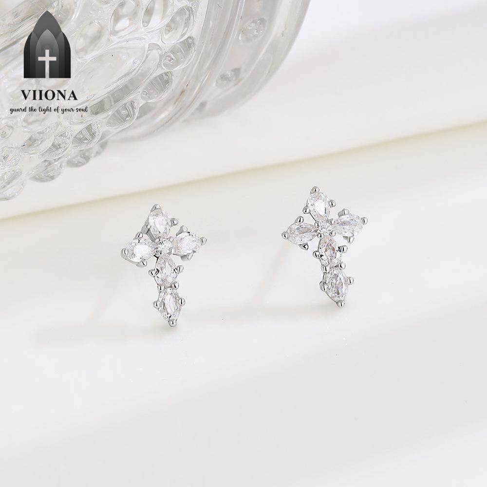 Viiona 925 Silver Diamond Cross Stud Earrings