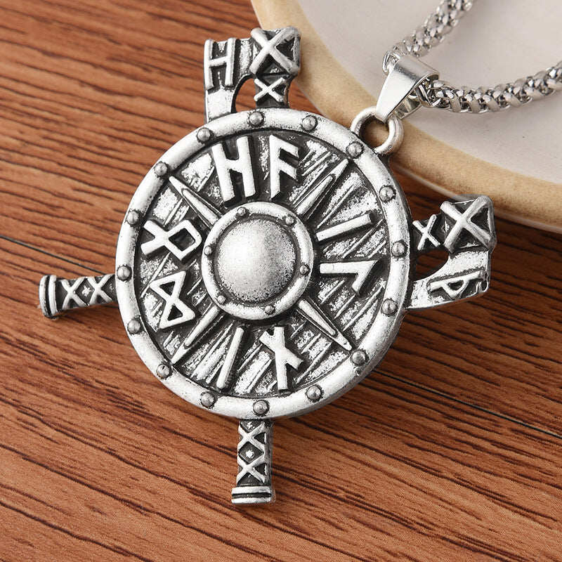 Viking Ax Shield with Rune Letters Pendant