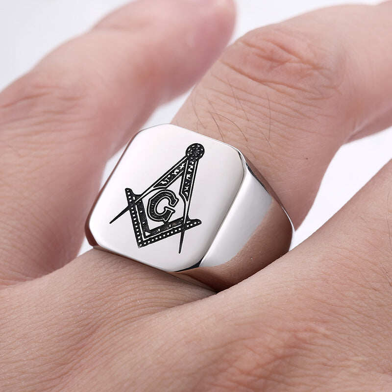 Ag Polished Stainless Steel Masonic Ring