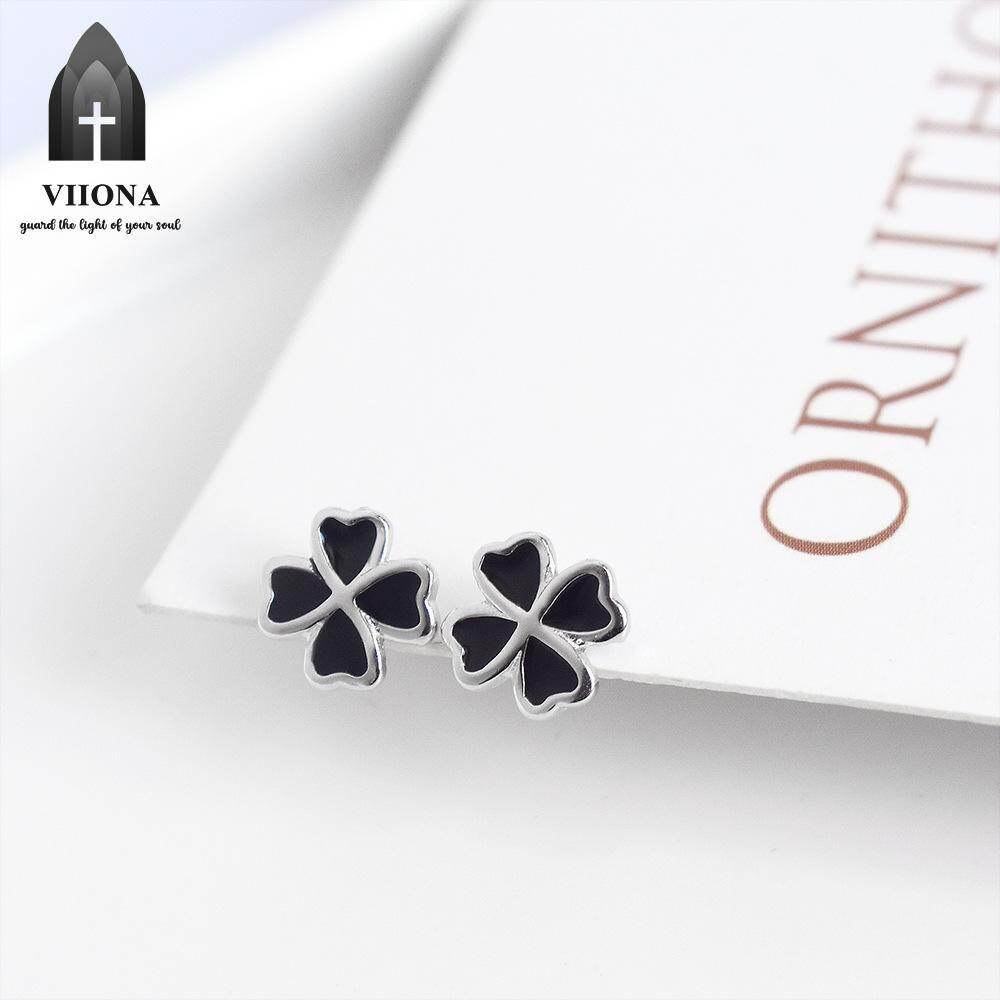 Viiona Black Plum Heart Cross Moon Stud Earrings