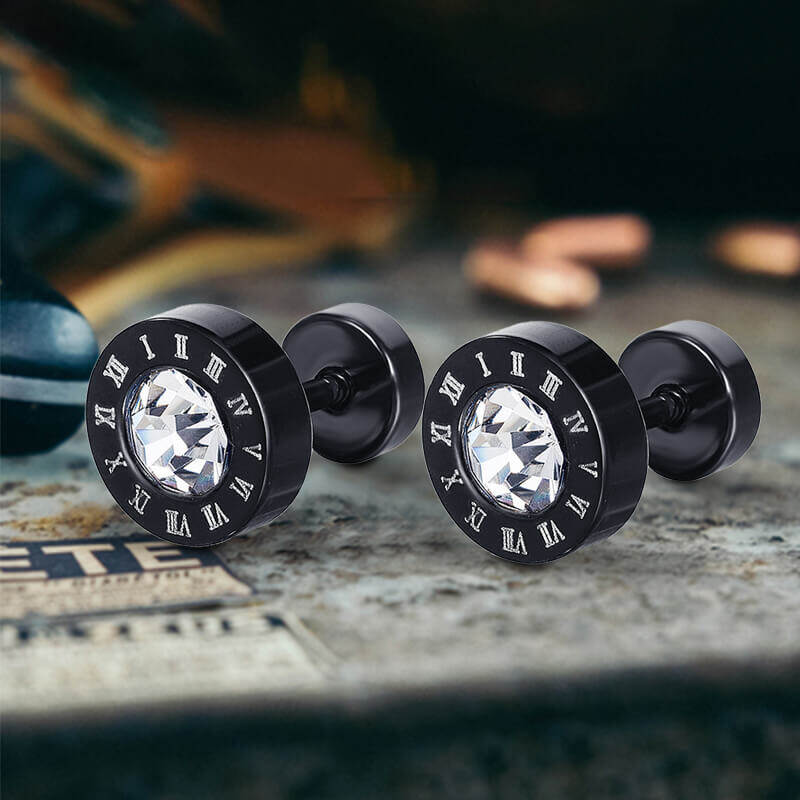 Roman Numeral Stainless Steel Punk Stud Earrings