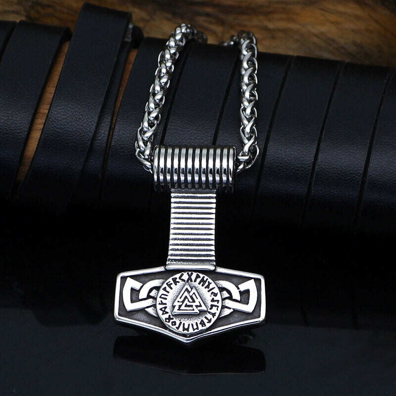 Mjolnir Valknut Runes Stainless Steel Viking Pendant