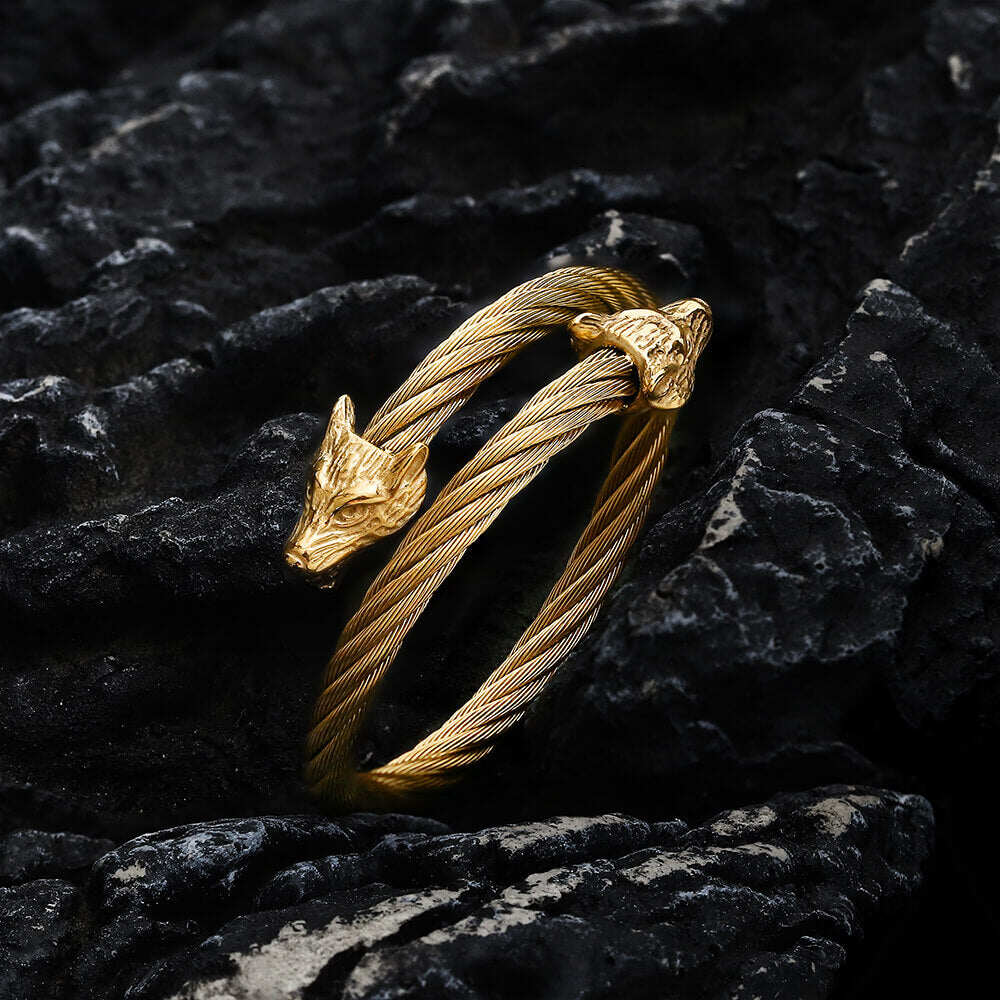 Wolf Head Stainless steel Open Bracelet
