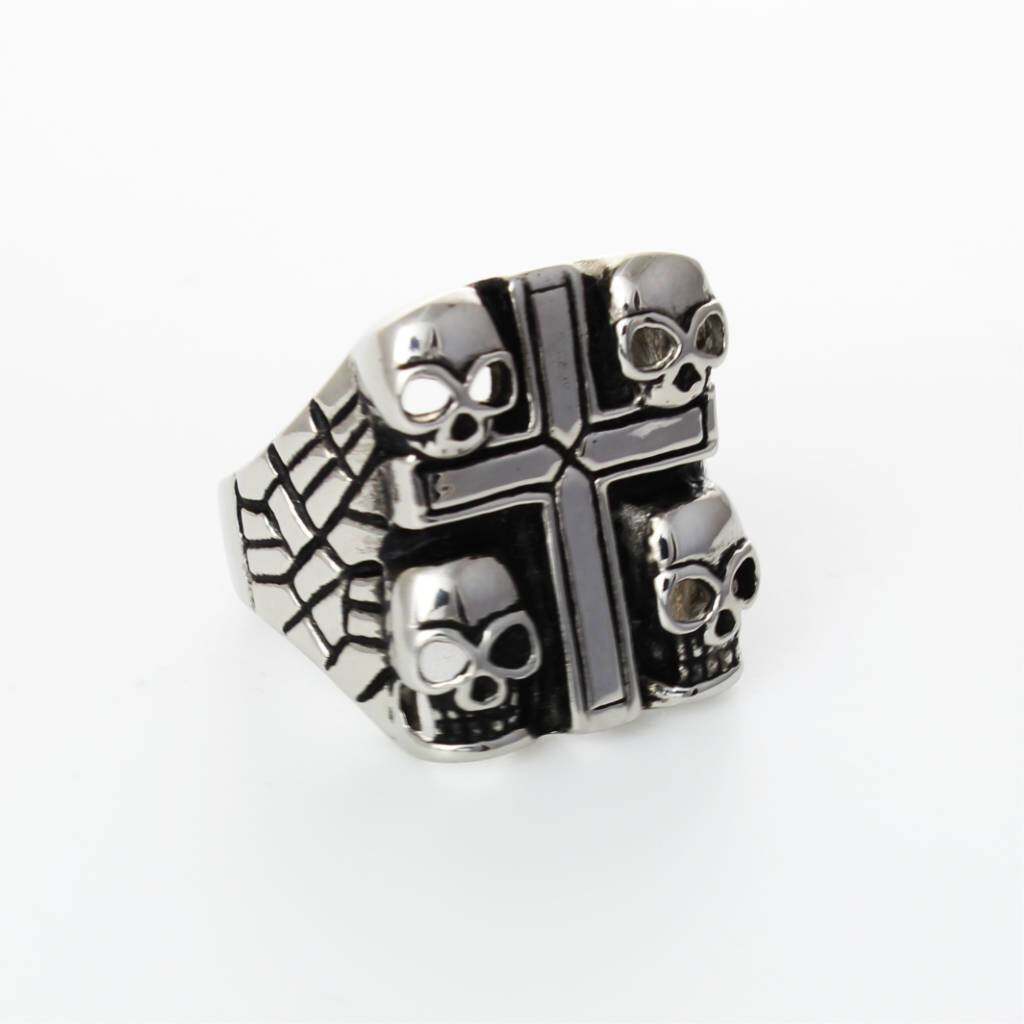 Skulls Cross Ring - Stainless Steel - 010183