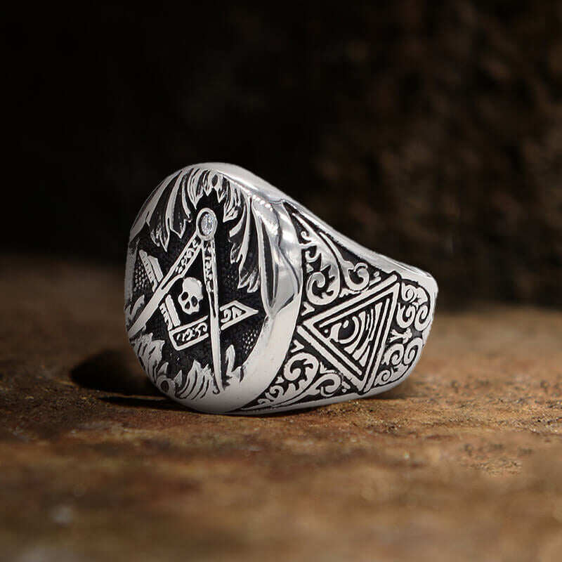 AG Skull Stainless Steel Mason Ring