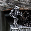 Budded Cross Dragon Stainless Steel Skull Pendant