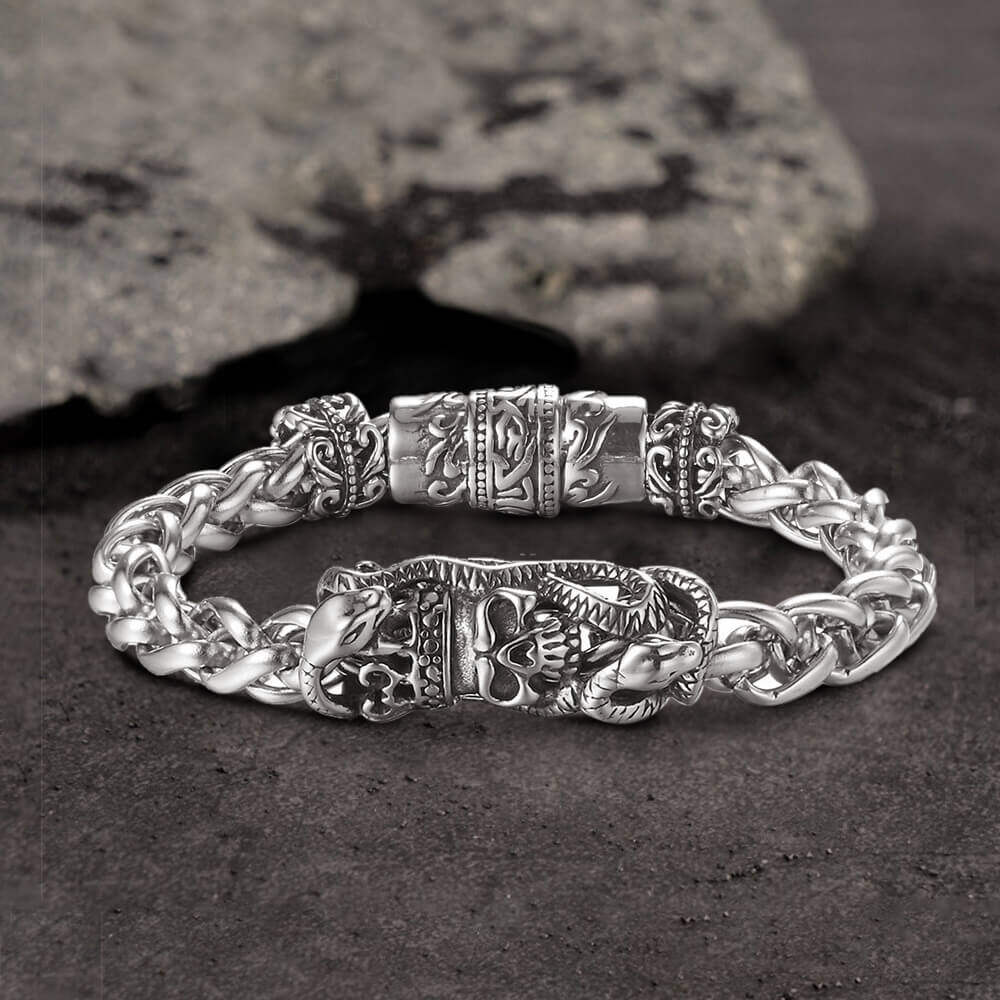 Snake Punk Stainless Steel Skull Bracelet