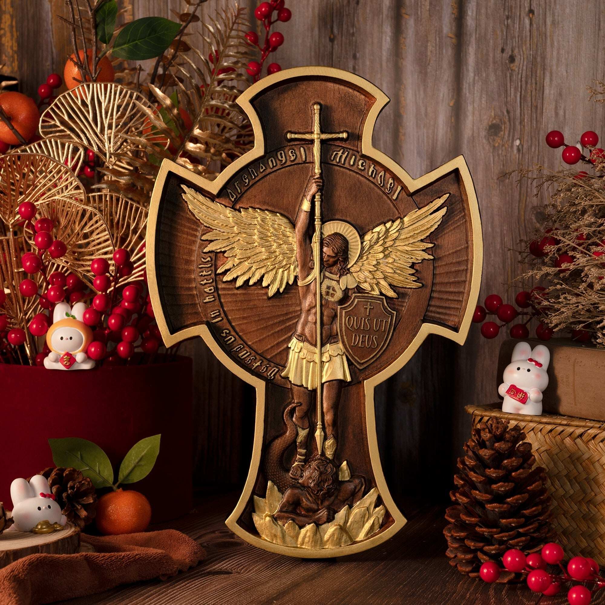 Archangel Michael Solid wood carving gift - Hand carved from a whole piece of wood