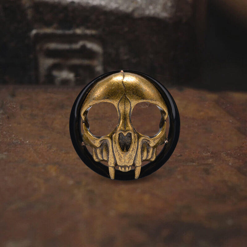 Antique Gold Skull Stainless Steel Ear Gauges