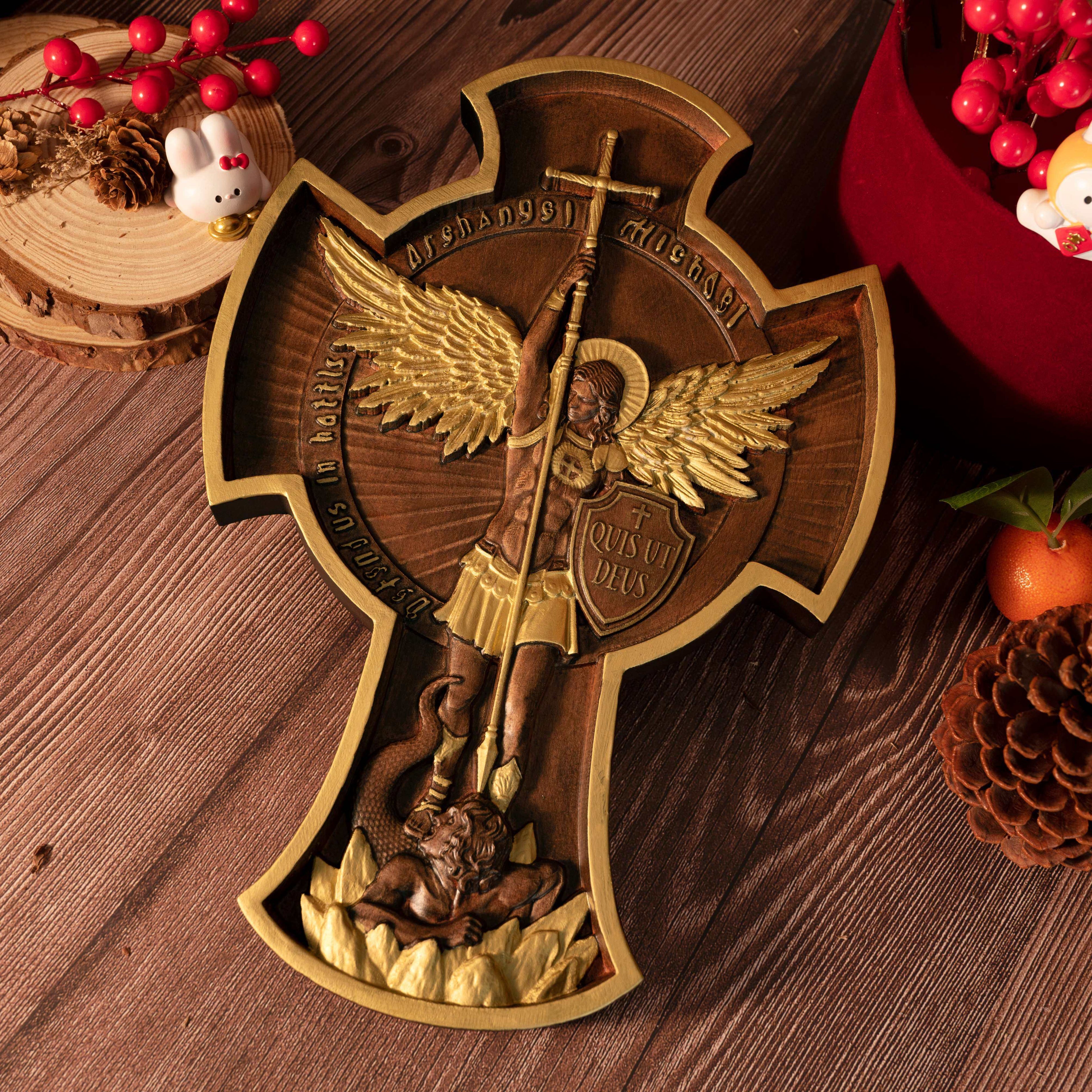Archangel Michael Solid wood carving gift - Hand carved from a whole piece of wood