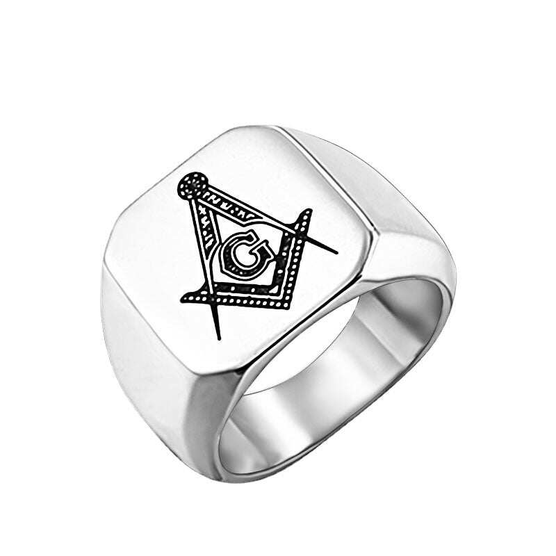 Ag Polished Stainless Steel Masonic Ring
