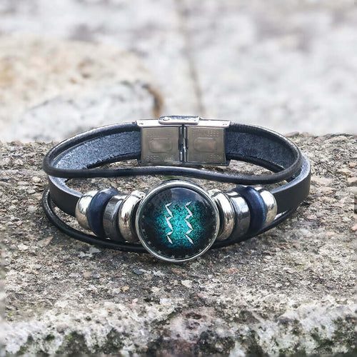 12 Constellation Multi-layer Leather Stainless Steel Bracelet