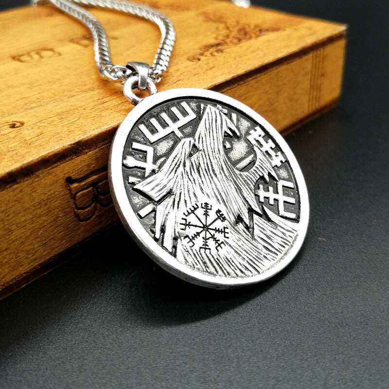 Viking Wolf Compass Rune Pendant Necklace